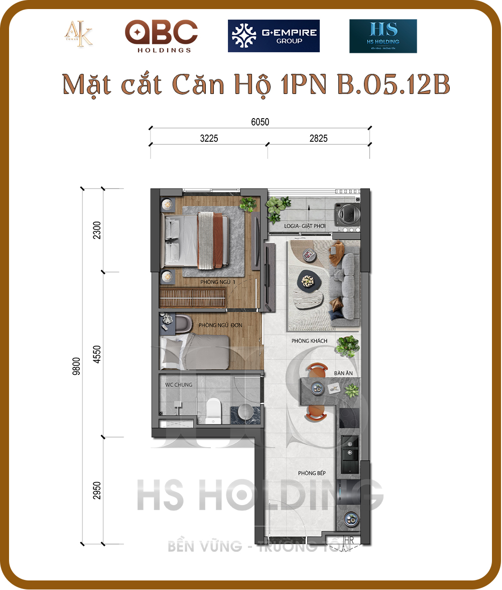 Mat Bang Can Ho 1PN File Thiet Ke HS Holding B.05.12B