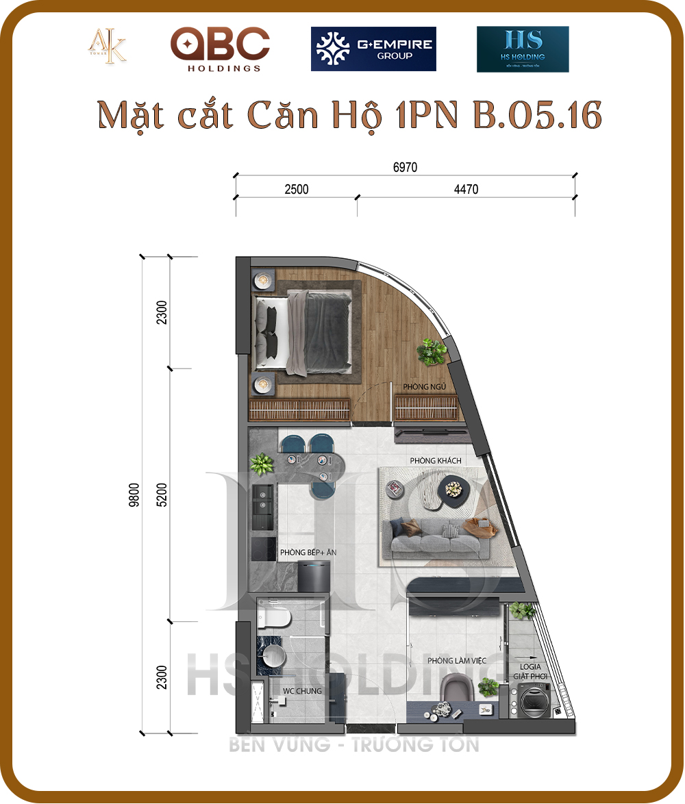 Mat Bang Can Ho 1PN File Thiet Ke HS Holding B.05.16