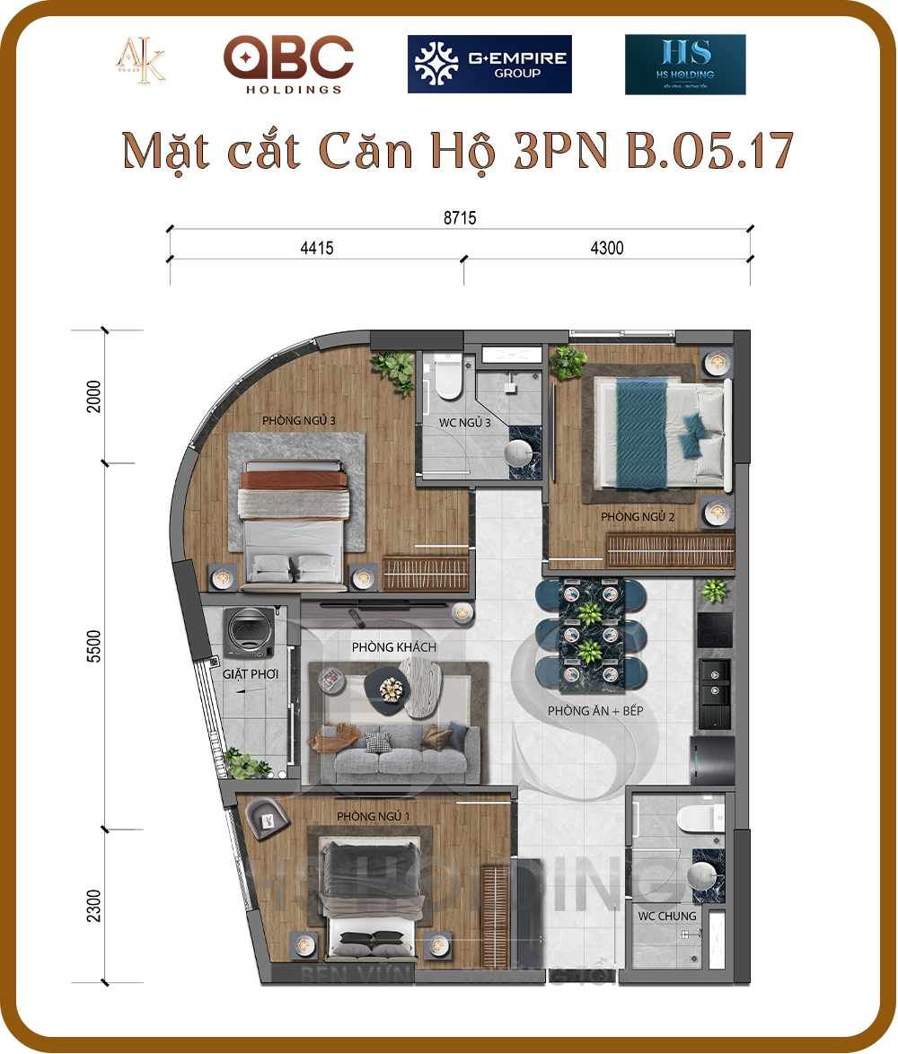 Mat Bang Can Ho 3PN File Thiet Ke HS Holding B.05.17
